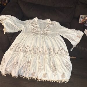 Elegant White and Brown Vacation Dress